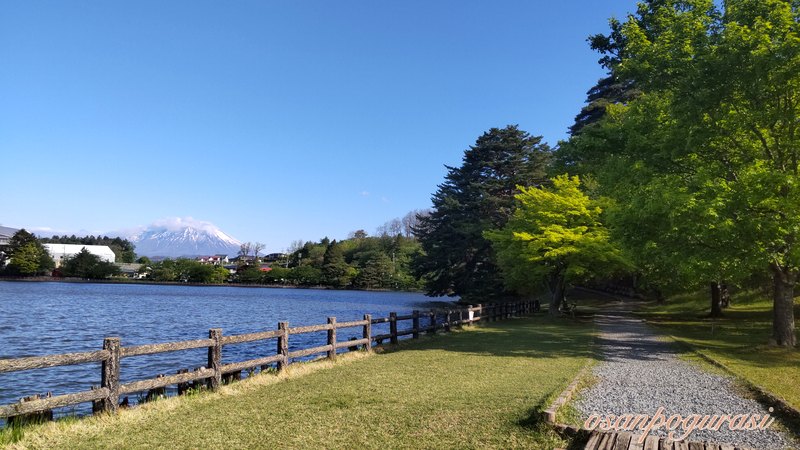 高松の池ごしに眺める新緑の季節の岩手山